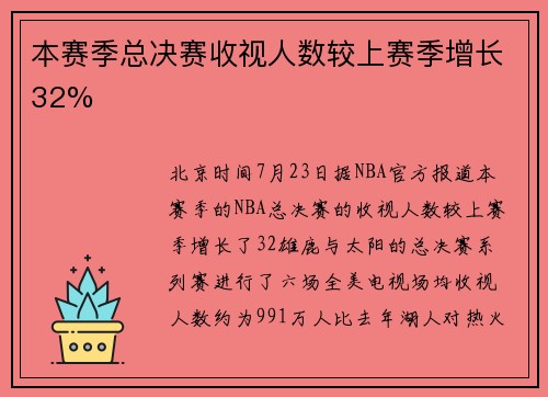 本赛季总决赛收视人数较上赛季增长32%