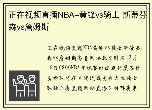 正在视频直播NBA-黄蜂vs骑士 斯蒂芬森vs詹姆斯